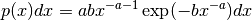 p(x) dx = a b x^{-a-1} \exp(-b x^{-a}) dx