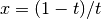 x = (1-t)/t